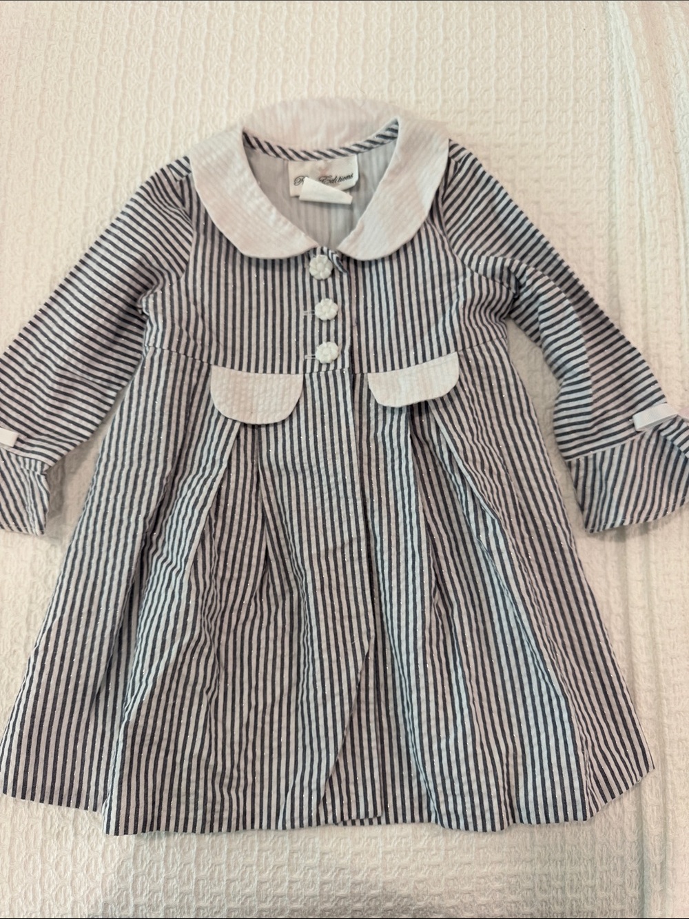 Navy and White with Silver Sparkle Peter Pan Collar Kids Light Weight Coat